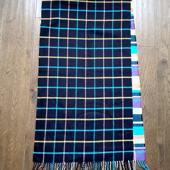 Multi-colour Check Plaid Soft Knit Scarf Long Fringed - Picture 5 of 6